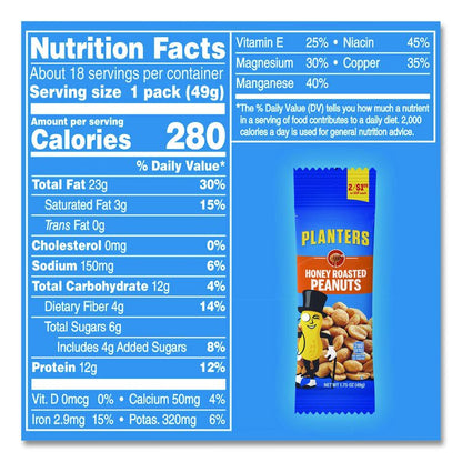 Honey Roasted Peanuts, 1.75 oz Tubes, 18 Tubes/Box, 2 Boxes/Carton