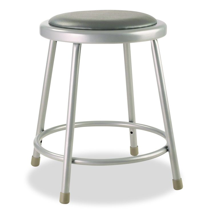 6400 Series Fixed Height Heavy Duty Vinyl Padded Steel Stool, Backless, Supports 500 lb, 18" Seat Height, Gray Seat/Base