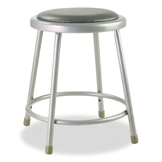 6400 Series Fixed Height Heavy Duty Vinyl Padded Steel Stool, Backless, Supports 500 lb, 18" Seat Height, Gray Seat/Base