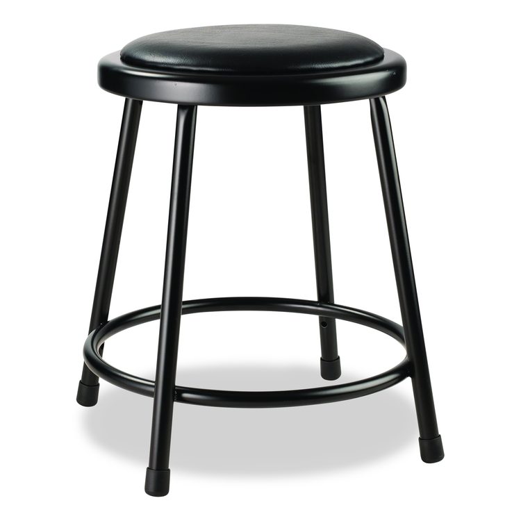 6400 Series Fixed Height Heavy Duty Vinyl Padded Steel Stool, Backless, Supports 500 lb, 18" Seat Height, Black Seat/Base