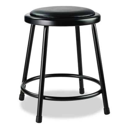 6400 Series Fixed Height Heavy Duty Vinyl Padded Steel Stool, Backless, Supports 500 lb, 18" Seat Height, Black Seat/Base