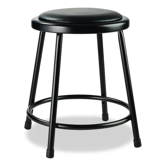 6400 Series Fixed Height Heavy Duty Vinyl Padded Steel Stool, Backless, Supports 500 lb, 18" Seat Height, Black Seat/Base