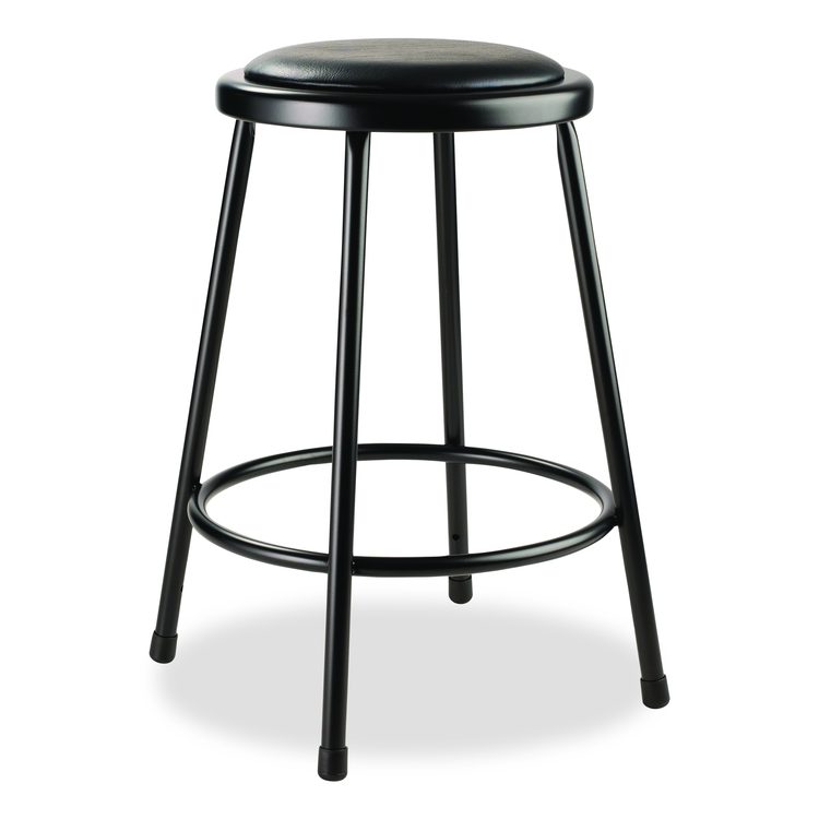 6400 Series Fixed Height Heavy Duty Vinyl Padded Steel Stool, Backless, Supports 500 lb, 24" Seat Height, Black Seat/Base