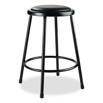6400 Series Fixed Height Heavy Duty Vinyl Padded Steel Stool, Backless, Supports 500 lb, 24" Seat Height, Black Seat/Base