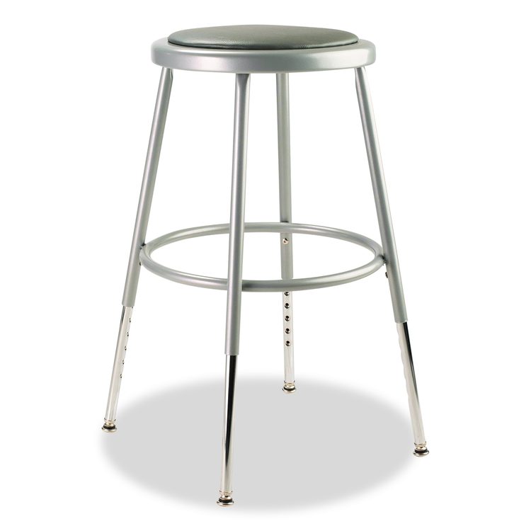 6400 Series Height Adjustable HD Vinyl Padded Steel Stool, Backless, Supports 500 lb, 18.5"-26.5" Seat Height, Gray Seat/Base