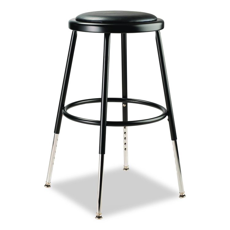 6400 Series Height Adjustable HD Vinyl Padded Steel Stool, Backless, Supports 500lb, 18.5"-26.5" Seat Height, Black Seat/Base