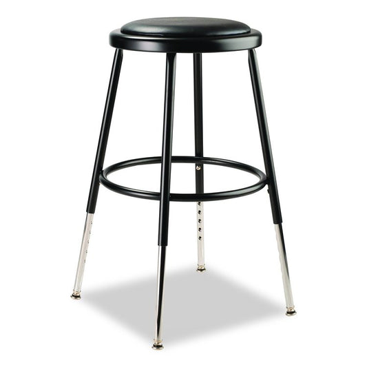 6400 Series Height Adjustable HD Vinyl Padded Steel Stool, Backless, Supports 500lb, 18.5"-26.5" Seat Height, Black Seat/Base