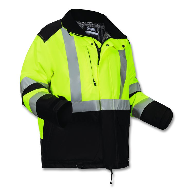 GloWear Class 3 Hi-Vis Winter Jacket with AmpliFIRE Heat Reflective Lining, 2X-Large, Lime