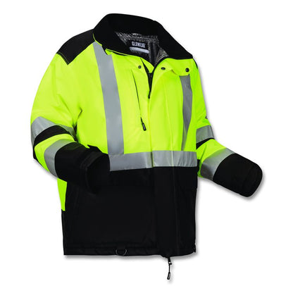 GloWear Class 3 Hi-Vis Winter Jacket with AmpliFIRE Heat Reflective Lining, 2X-Large, Lime
