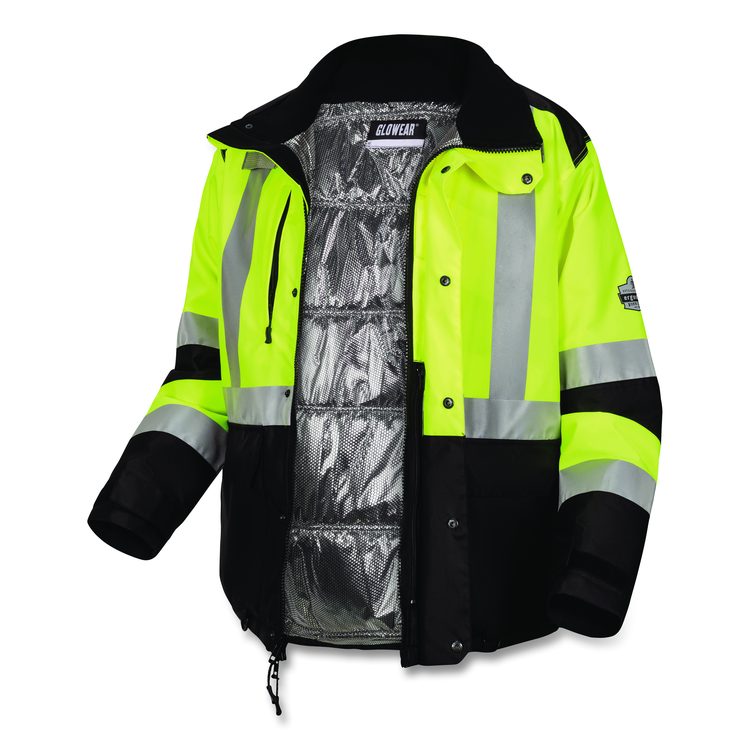 GloWear Class 3 Hi-Vis Winter Jacket with AmpliFIRE Heat Reflective Lining, 2X-Large, Lime