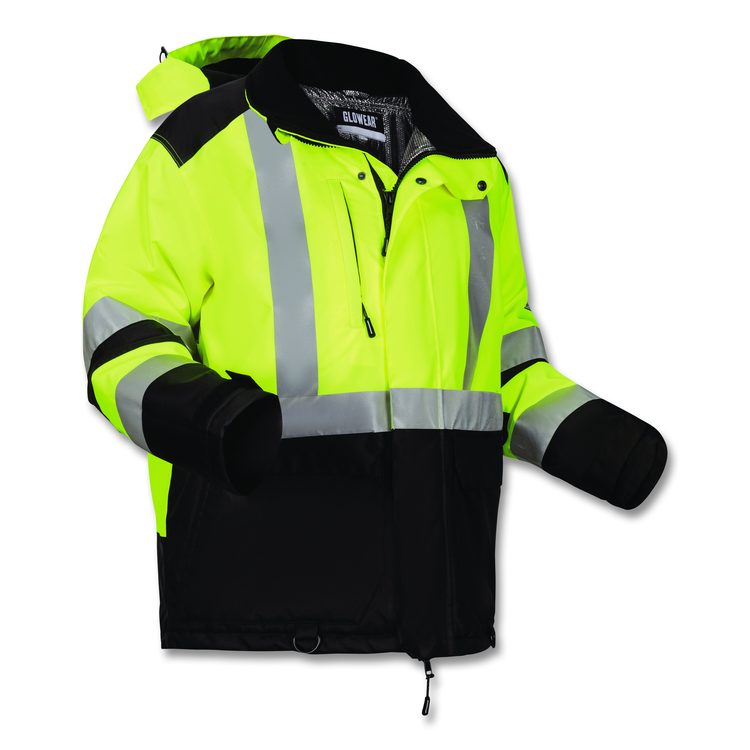GloWear Class 3 Hi-Vis Winter Jacket with AmpliFIRE Heat Reflective Lining, 2X-Large, Lime