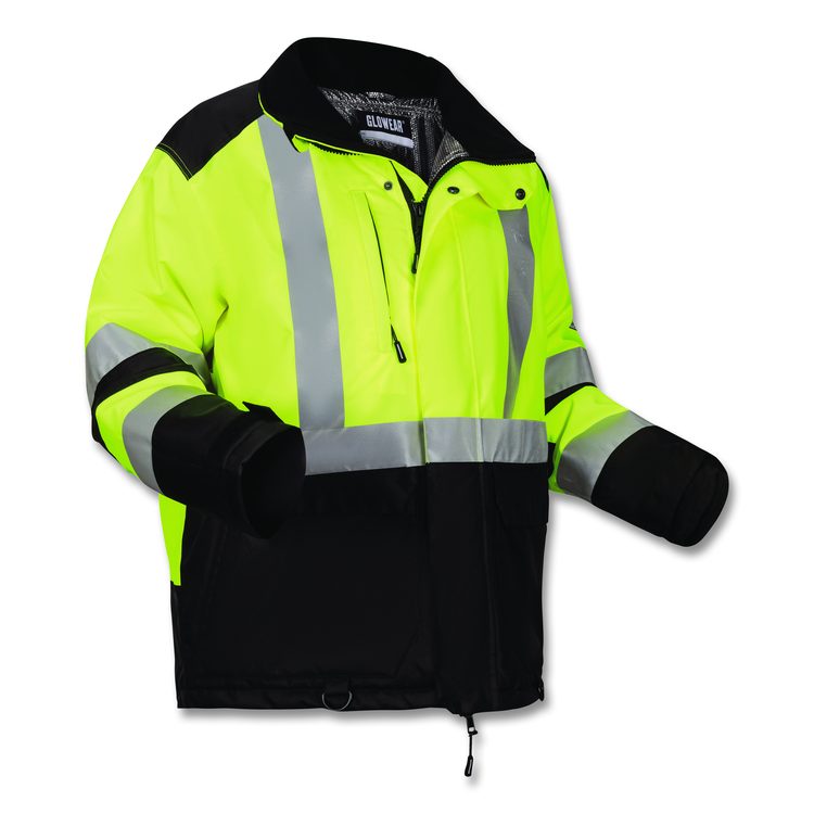 GloWear Class 3 Hi-Vis Winter Jacket with AmpliFIRE Heat Reflective Lining, 5X-Large, Lime