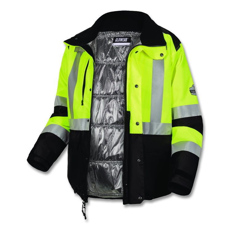 GloWear Class 3 Hi-Vis Winter Jacket with AmpliFIRE Heat Reflective Lining, 5X-Large, Lime