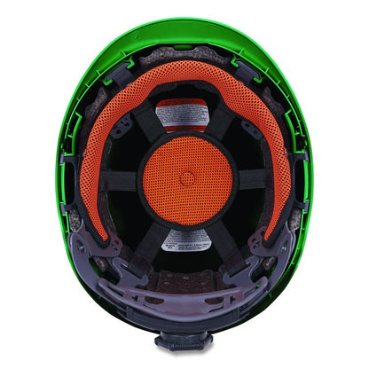 Skullerz 8976 Class E Safety Helmet, Brimless, 6-Point Standard Ratchet Suspension, One Size Fits Most (6.5 to 8), Green