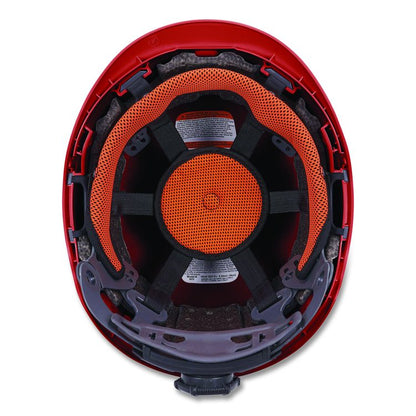 Skullerz 8976 Class E Safety Helmet, Brimless, 6-Point Standard Ratchet Suspension, One Size Fits Most (6.5 to 8), Red