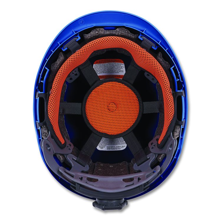 Skullerz 8976 Class E Safety Helmet, Brimless, 6-Point Standard Ratchet Suspension, One Size Fits Most (6.5 to 8), Blue