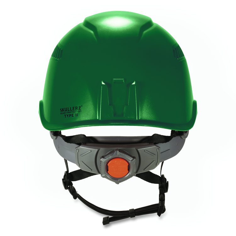 Skullerz 8977 Class C Safety Helmet with Adjustable Venting, Brimless, 6-Point Ratchet, One Size Fits Most (6.5 to 8), Green
