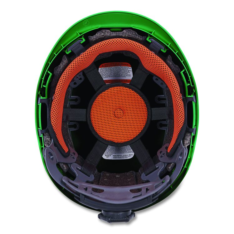 Skullerz 8977 Class C Safety Helmet with Adjustable Venting, Brimless, 6-Point Ratchet, One Size Fits Most (6.5 to 8), Green