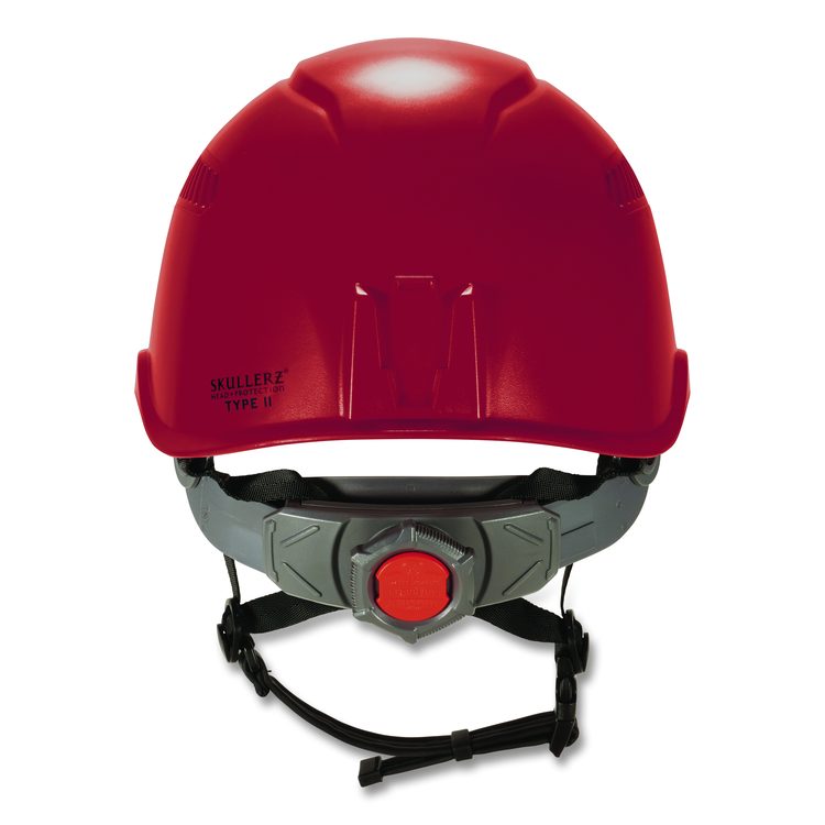 Skullerz 8977 Class C Safety Helmet with Adjustable Venting, Brimless, 6-Point Ratchet, One Size Fits Most (6.5 to 8), Red