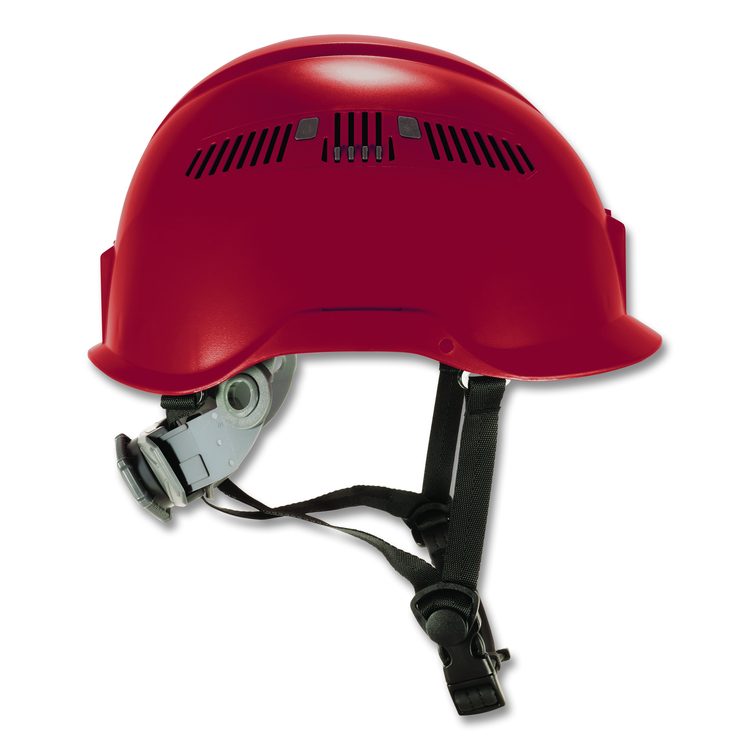 Skullerz 8977 Class C Safety Helmet with Adjustable Venting, Brimless, 6-Point Ratchet, One Size Fits Most (6.5 to 8), Red