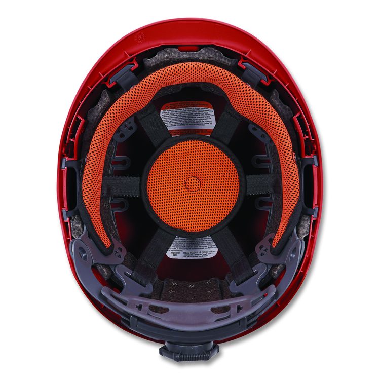 Skullerz 8977 Class C Safety Helmet with Adjustable Venting, Brimless, 6-Point Ratchet, One Size Fits Most (6.5 to 8), Red