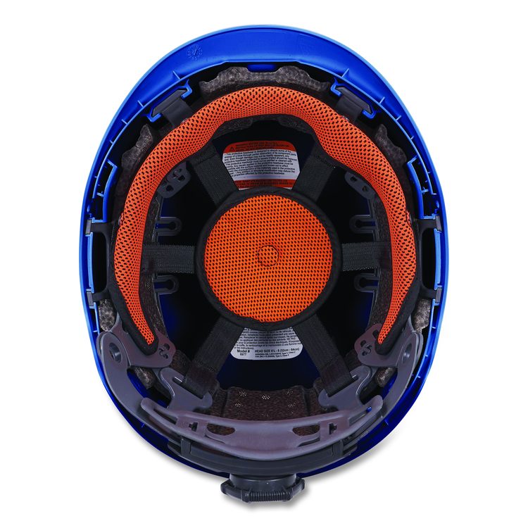 Skullerz 8977 Class C Safety Helmet with Adjustable Venting, Brimless, 6-Point Ratchet, One Size Fits Most (6.5 to 8), Blue