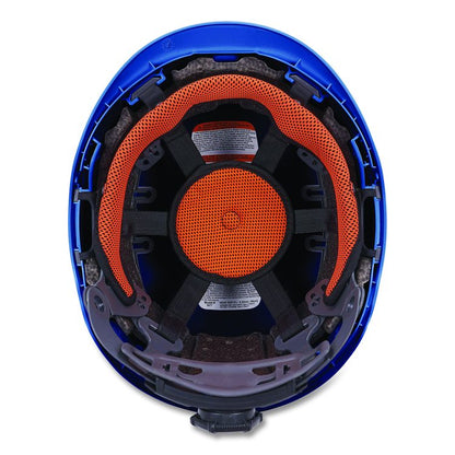 Skullerz 8977 Class C Safety Helmet with Adjustable Venting, Brimless, 6-Point Ratchet, One Size Fits Most (6.5 to 8), Blue