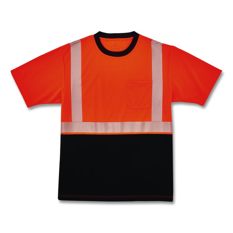 GloWear 8280BK Class 2 Performance T-Shirt with Black Bottom, X-Small, Orange