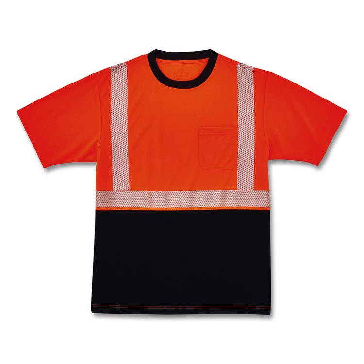 GloWear 8280BK Class 2 Performance T-Shirt with Black Bottom, Large Long, Orange