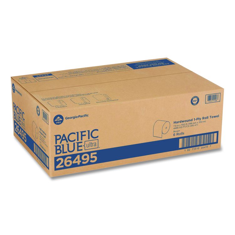 Pacific Blue Ultra Paper Towels, 1-Ply, 7.87" x 1,150 ft, Natural, 6 Rolls/Carton