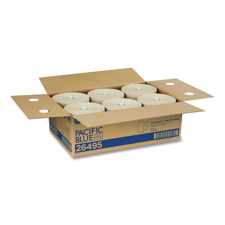 Pacific Blue Ultra Paper Towels, 1-Ply, 7.87" x 1,150 ft, Natural, 6 Rolls/Carton