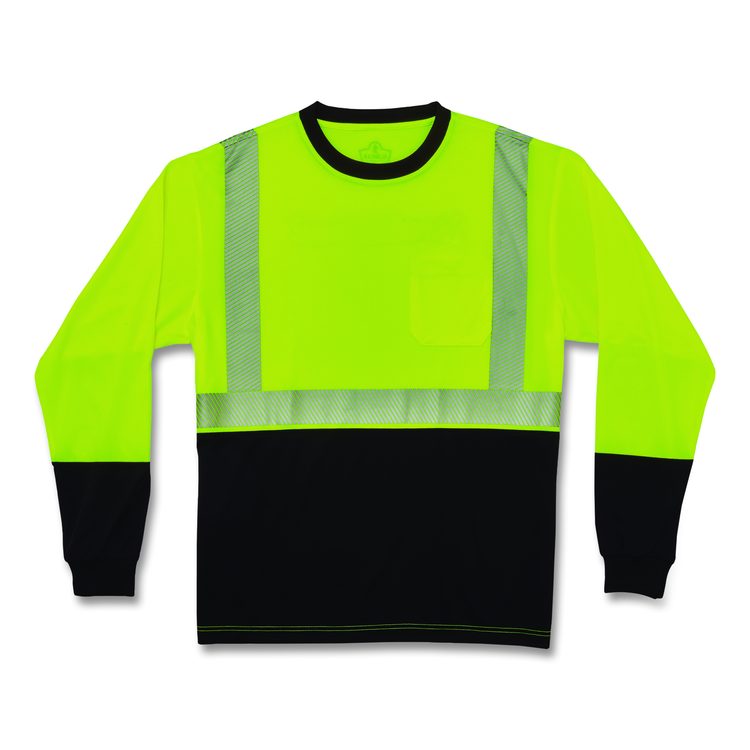 GloWear 8281BK Class 2 Long Sleeve Shirt with Black Bottom, X-Large Long, Lime
