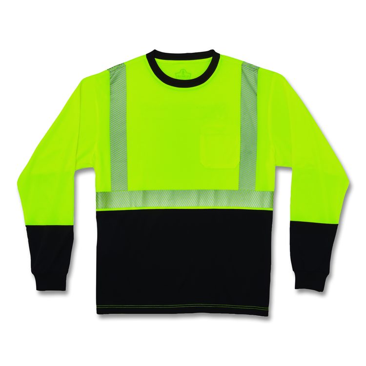 GloWear 8281BK Class 2 Long Sleeve Shirt with Black Bottom, 3X-Large Long, Lime