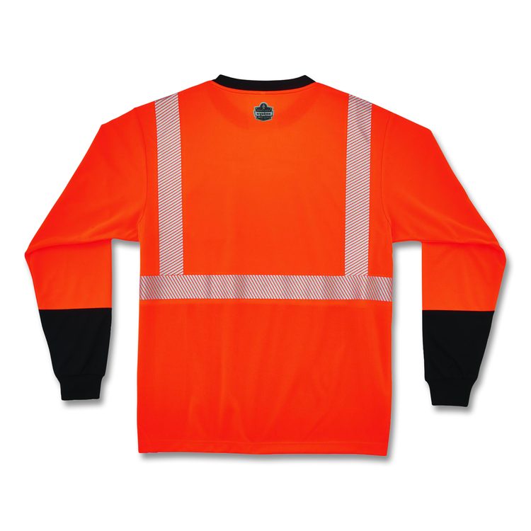 GloWear 8281BK Class 2 Long Sleeve Shirt with Black Bottom, X-Small, Orange