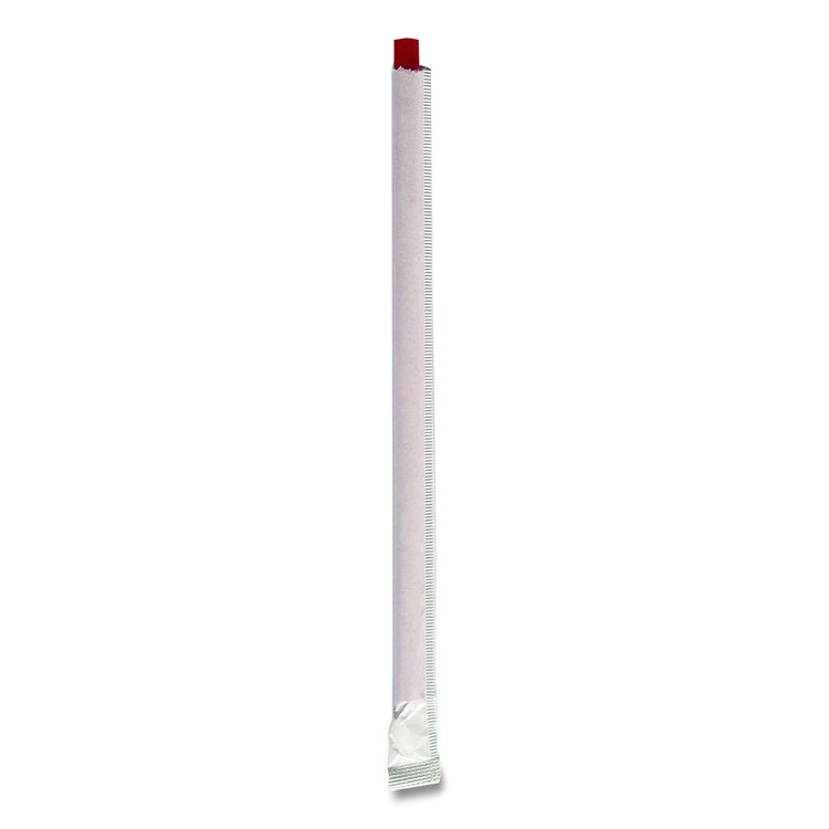 Wrapped Giant Straws, 7.75", Polypropylene, Red, 300/Pack, 24 Packs/Carton