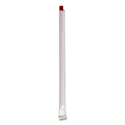 Wrapped Giant Straws, 7.75", Polypropylene, Red, 300/Pack, 24 Packs/Carton