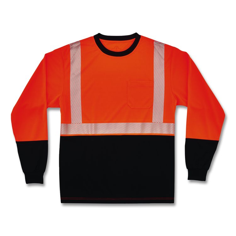 GloWear 8281BK Class 2 Long Sleeve Shirt with Black Bottom, X-Large Long, Orange
