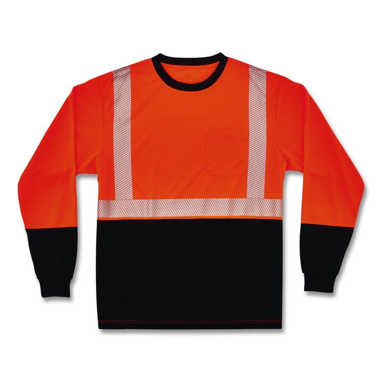 GloWear 8281BK Class 2 Long Sleeve Shirt with Black Bottom, 2X-Large Long, Orange