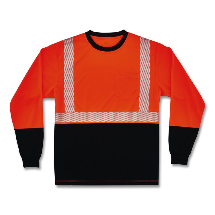 GloWear 8281BK Class 2 Long Sleeve Shirt with Black Bottom, 7X-Large Long, Orange