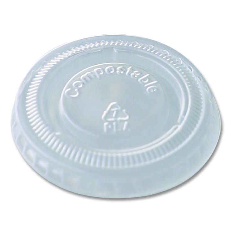 PLA Clear Cold Cup Lids, Fits 1 oz Portion Cups, Plastic, Clear, 3,000/Carton