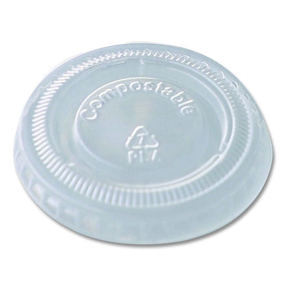 PLA Clear Cold Cup Lids, Fits 1 oz Portion Cups, Plastic, Clear, 3,000/Carton