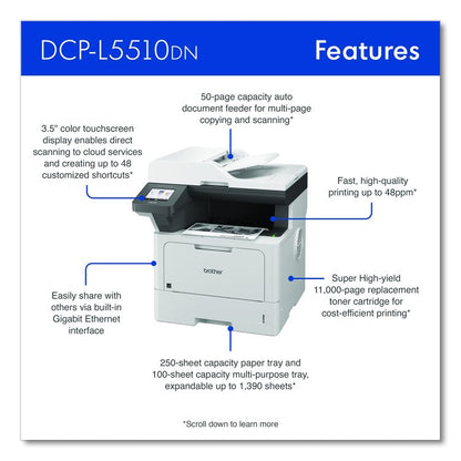 DCP-L5510DN Business Laser AIO Printer, Copy, Print, Scan