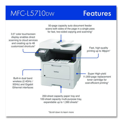 MFC-L5710DW Business Monochrome Laser AIO Printer, Copy, Fax, Print, Scan