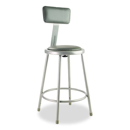 6400 Series Heavy Duty Vinyl Padded Steel Stool With Backrest, Supports Up to 500 lb, 24" Seat Height, Gray Seat, Gray Base