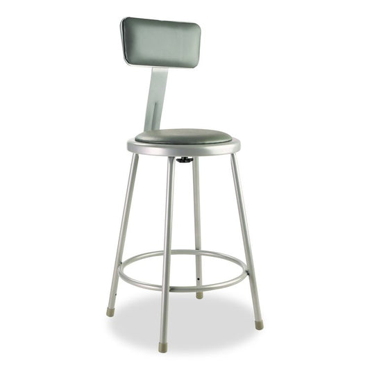 6400 Series Heavy Duty Vinyl Padded Steel Stool With Backrest, Supports Up to 500 lb, 24" Seat Height, Gray Seat, Gray Base