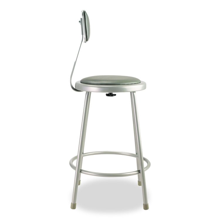 6400 Series Heavy Duty Vinyl Padded Steel Stool With Backrest, Supports Up to 500 lb, 24" Seat Height, Gray Seat, Gray Base