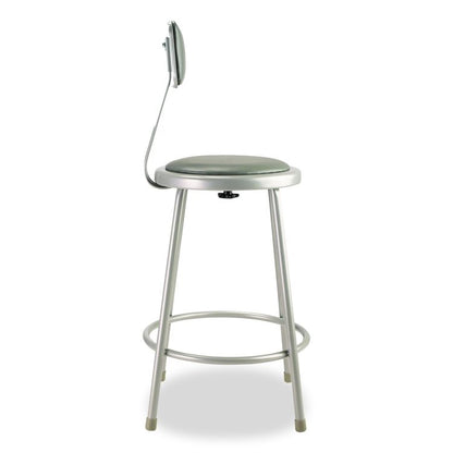 6400 Series Heavy Duty Vinyl Padded Steel Stool With Backrest, Supports Up to 500 lb, 24" Seat Height, Gray Seat, Gray Base
