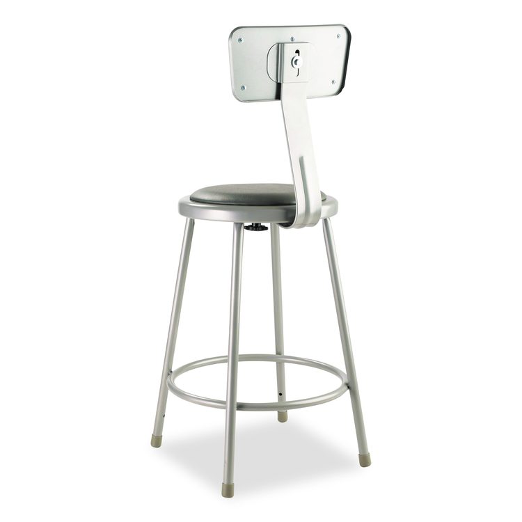 6400 Series Heavy Duty Vinyl Padded Steel Stool With Backrest, Supports Up to 500 lb, 24" Seat Height, Gray Seat, Gray Base