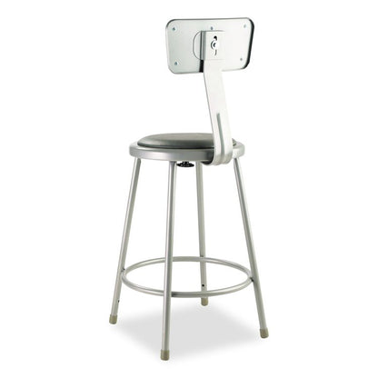 6400 Series Heavy Duty Vinyl Padded Steel Stool With Backrest, Supports Up to 500 lb, 24" Seat Height, Gray Seat, Gray Base