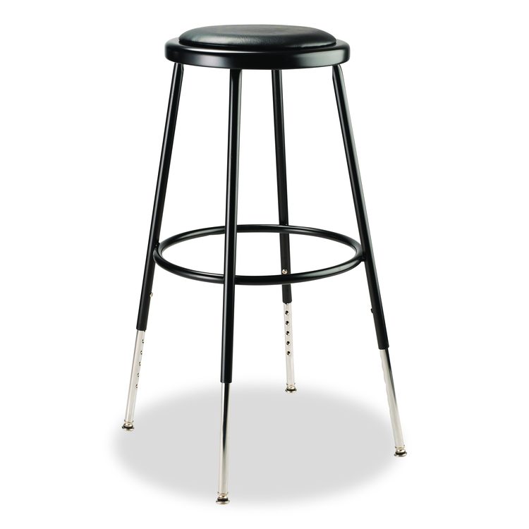 6400 Series Height Adjustable Heavy Duty Vinyl Padded Steel Stool, Supports 500 lb, 25" to 33" Seat Height, Black Seat/Base